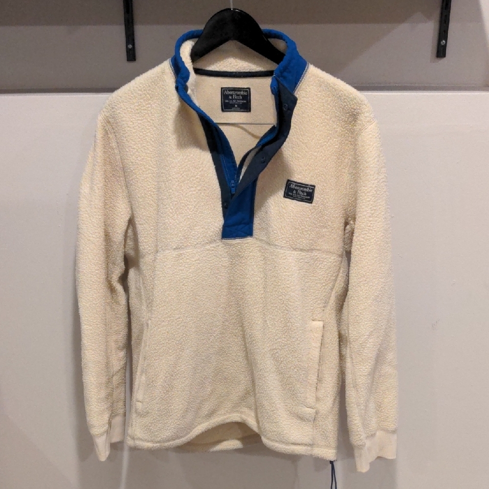 Abercrombie and Fitch Cream and Blue Sherpa Pullover